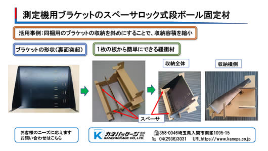 測定機用ブラケットのスペーサロック式段ボール固定材